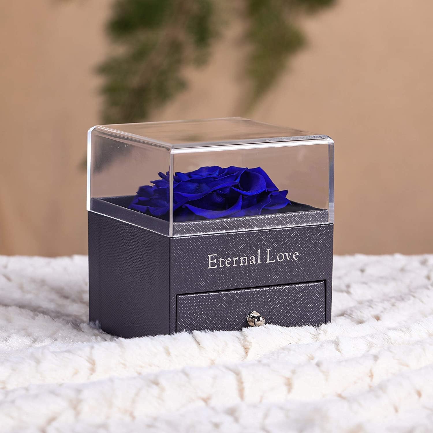 Preserved Real Dark Blue Rose with Love You Necklace in 100 Languages Gift Set, Enchanted Real Rose Flower for Valentine'S Day Anniversary Wedding Bthday Romantic Gifts for Her (Dark Blue Rose)